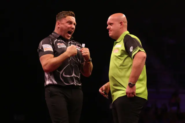 Gerwyn Price celebrates victory over Michael van Gerwen