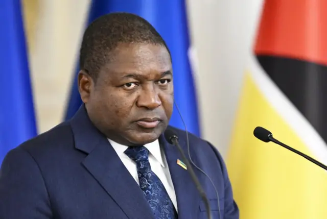 Mozambican President Filipe Nyusi gives a press conference with his Finnish counterpart (not in picture) at the Presidential Palace in Helsinki, Finland, on November 16, 2022