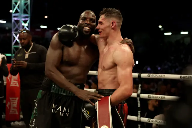 Chris Billam-Smith and Lawrence Okolie embrace