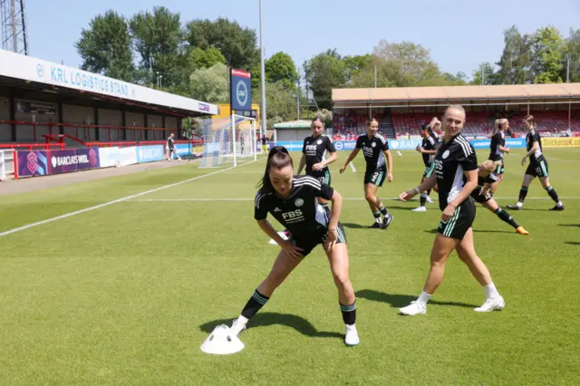 Leicester players warming up