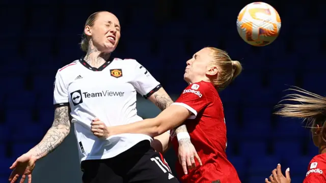 Manchester United's Leah Galton in action against Liverpool in the Women's Super League