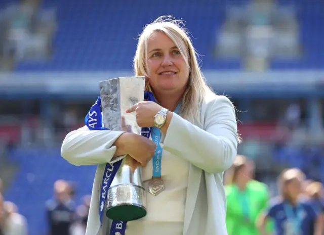 Emma Hayes celebrates winning the WSL title with Chelsea