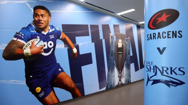 A poster of Manu Tuilagi in the bowels of Twickenham Stadium