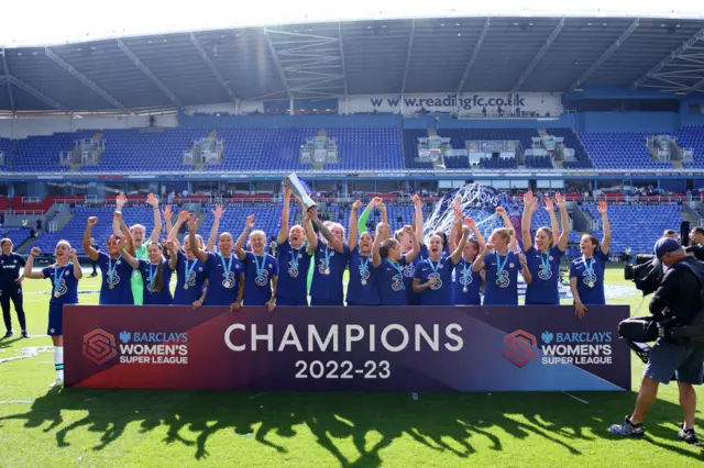 Chelsea celebrate after winning the Women's Super League 2022-23