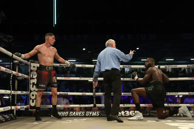 Lawrence Okolie is counted by the referee