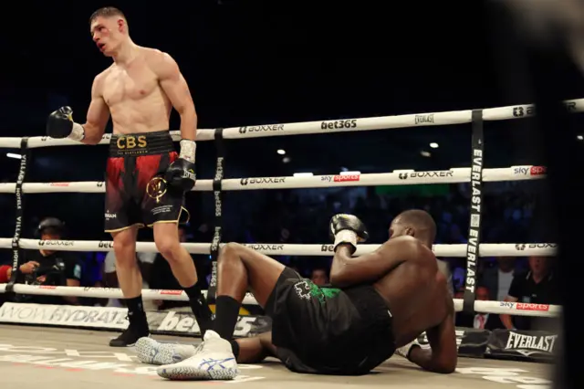 Lawrence Okolie is floored by Chris Billam-Smith