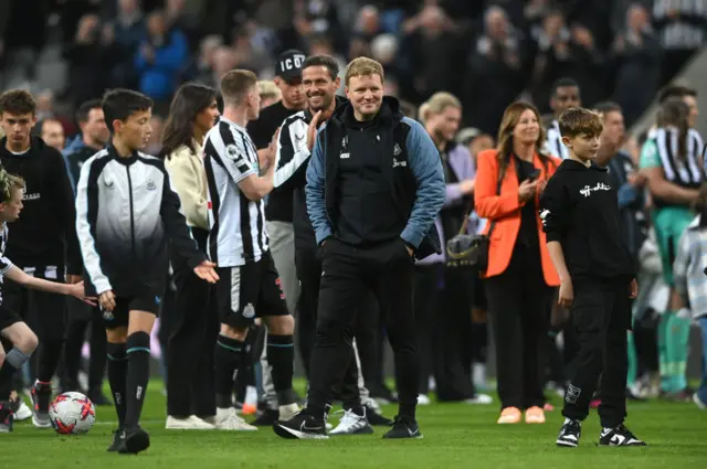 Eddie Howe (centre) and Newcastle celebrate