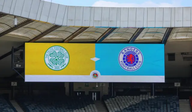 Screen with Celtic and Rangers badges