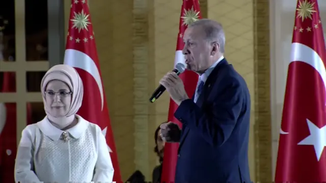 Erdogan with wife Emine at his victory speech in Ankara