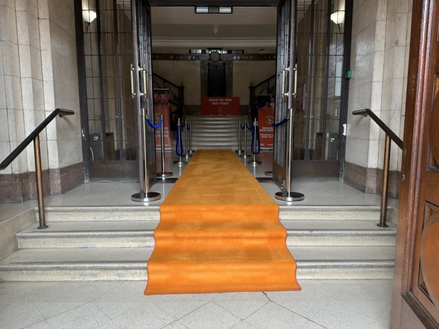 Orange carpet at Luton Town Hall