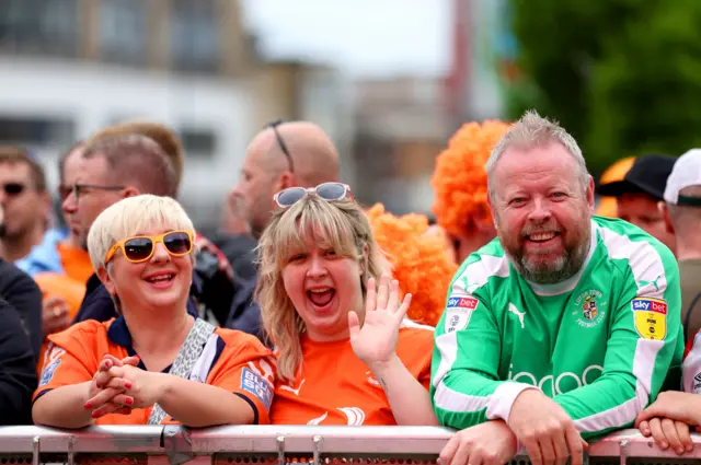 Fans celebrating Luton Town's promotion