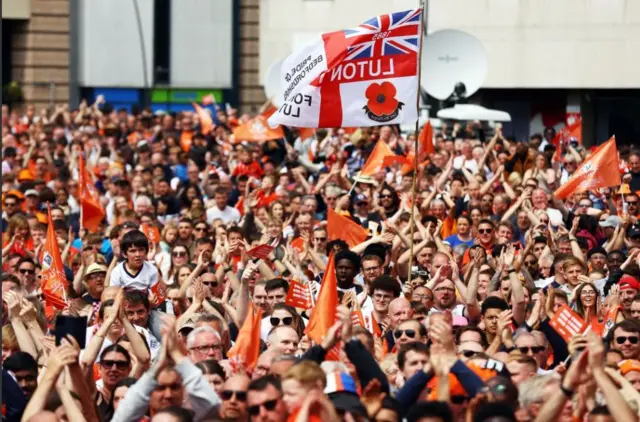 Fans cheering Luton Town