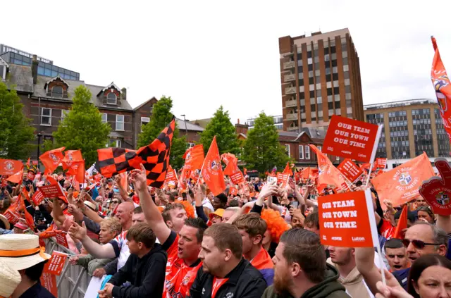 Luton Town fans in St George's Square, Luton