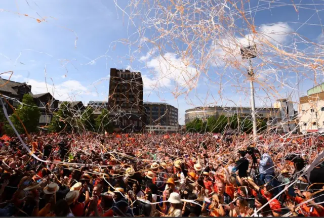 Luton Town fans celebrating