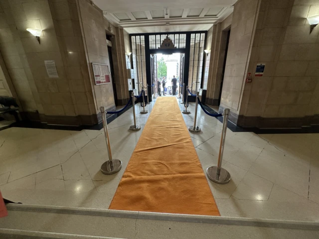 Orange carpet at Luton Town Hall