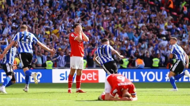 Sheffield Wednesday celebrate their winner from Josh Windass