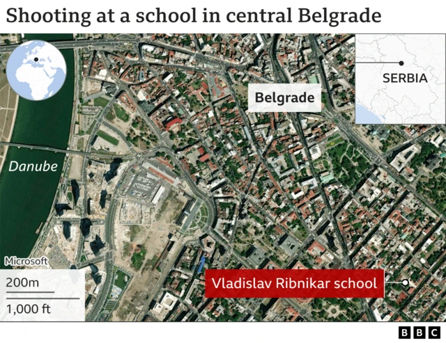 Belgrade school shooting map