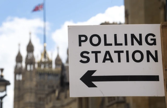 Polling station sign in Westminster