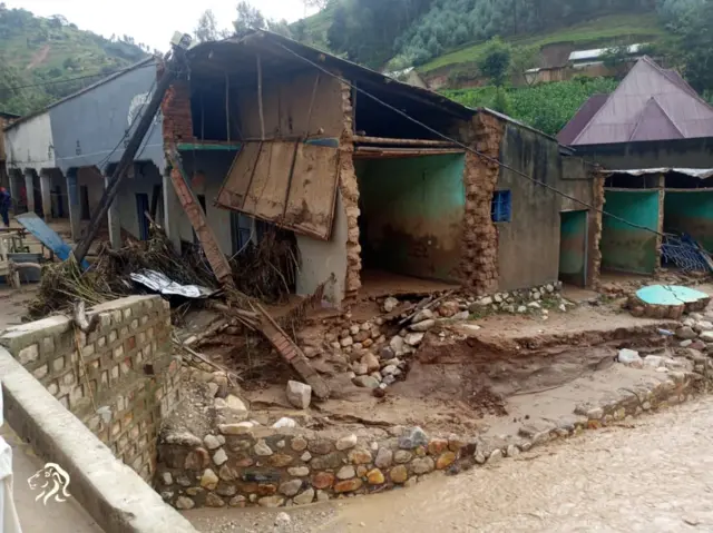 Homes destroyed by the floods in Rwanda