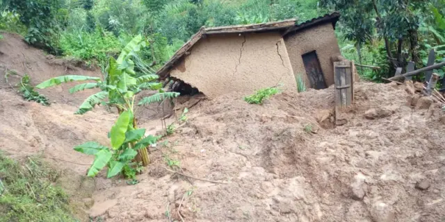 A damaged house in Rwanda