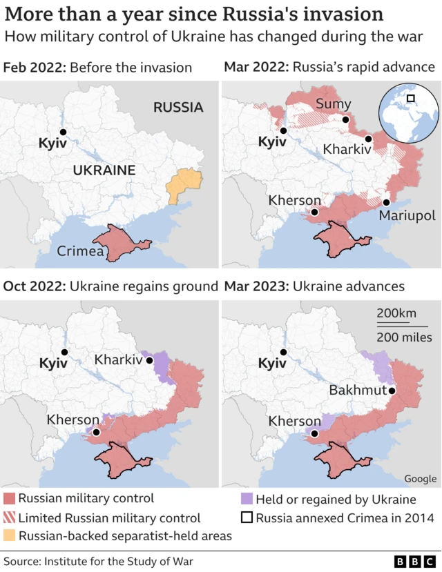 Map showing Russia advances