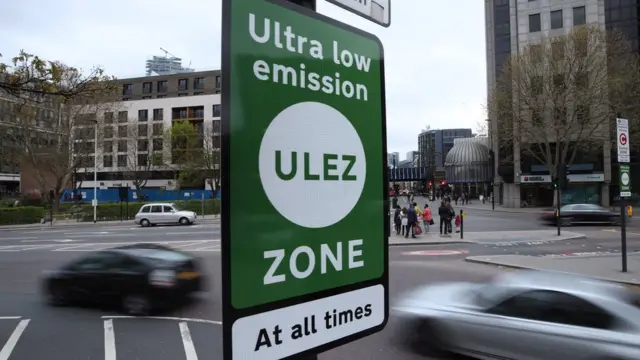 File image of green ULEZ sign on a road.