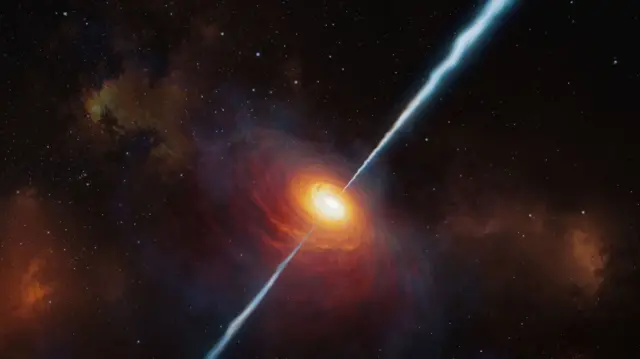 Artist's impression of a quasar, the brightest and most powerful objects in the universe