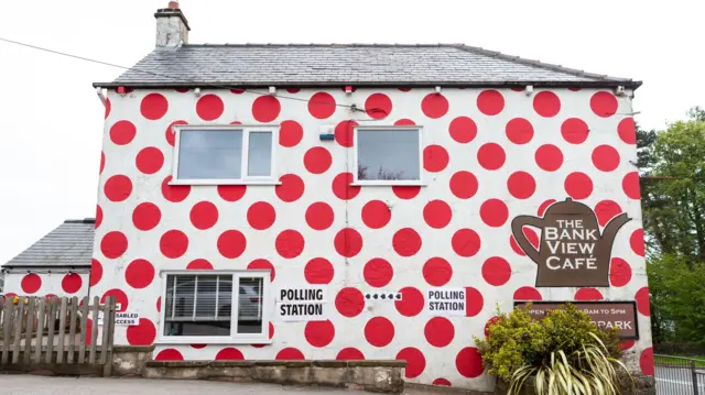 A polling station at Langsett Barn in Sheffield, Britain, 04 May 2023.