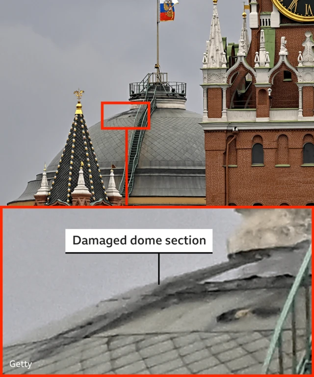 Photo of Kremlin Palace roof, appearing to show damage