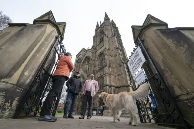 People outside the polling station in Bridlington Priory Church, Yorkshire.