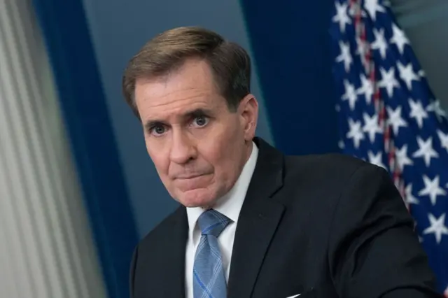 John Kirby answers questions at a White House briefing