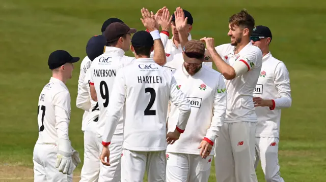 Lancashire celebrate a wicket