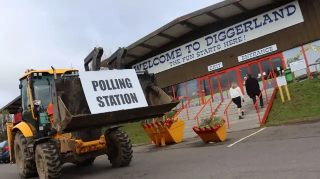 A polling station at Diggerland in Kent