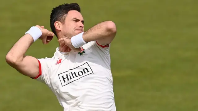 James Anderson bowling for Lancashire