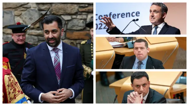 A Collage of Humza Yousaf, Anas Sarwar, Alex-cole Hammilton and Duglas Ross