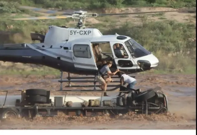 A screengrab of the helicopter rescuing the truck driver