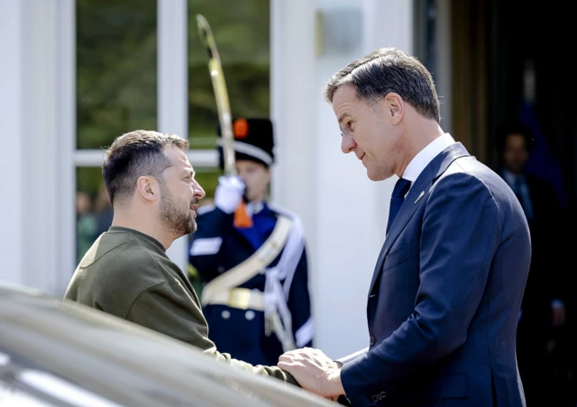 President Zelensky meets Dutch Prime Minister Mark Rutte during his visit at the Catshuis in the Hague