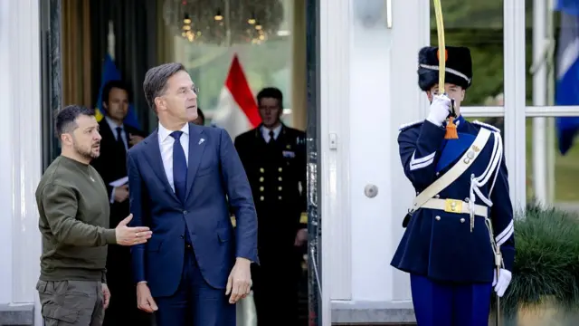 President Zelensky meets Dutch Prime Minister Mark Rutte during his visit at the Catshuis in the Hague