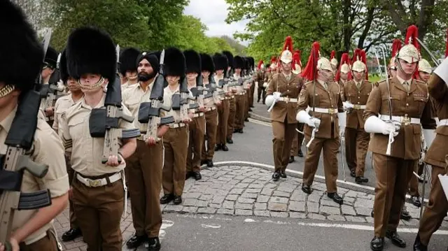 Troops rehearsing for the Coronation