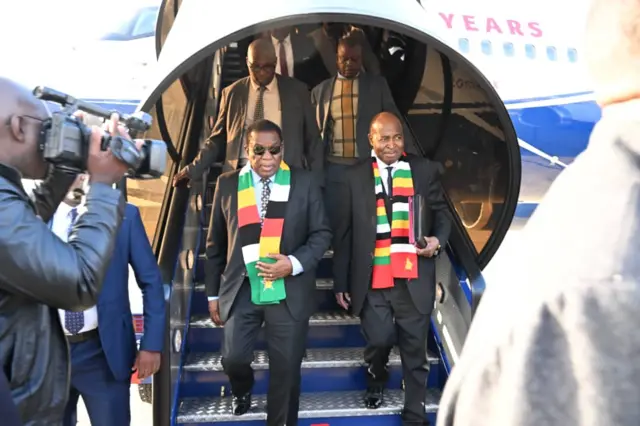 President Emmerson Mnangagwa arriving in London