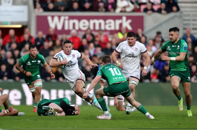 Ulster's John Cooney and Jack Carty of Connacht