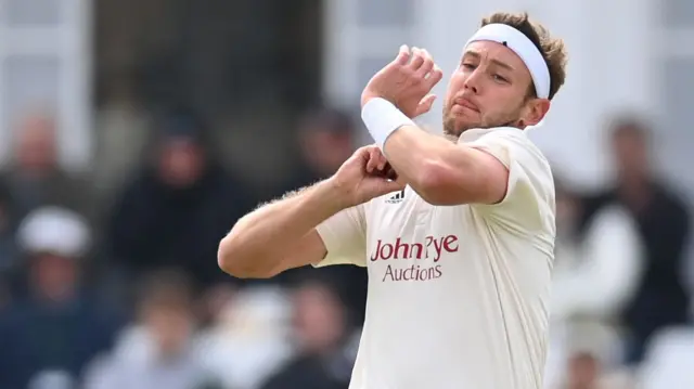 Stuart Broad bowling for Nottinghamshire