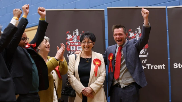Joan Bell of Labour celebrates with David Williams