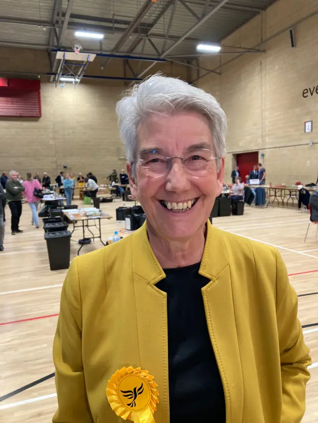 Jubilant Lib Dem leader Susan Juned, now leader of Stratford on Avon council