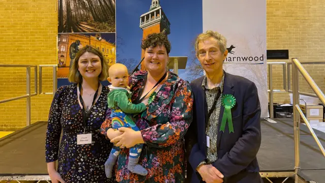 Naomi Bottomley with her baby and Green party colleagues