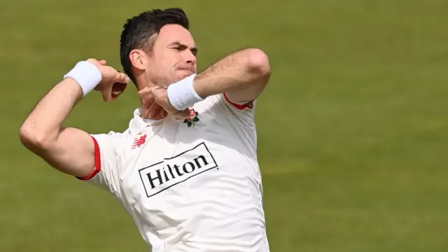 James Anderson bowling for Lancashire