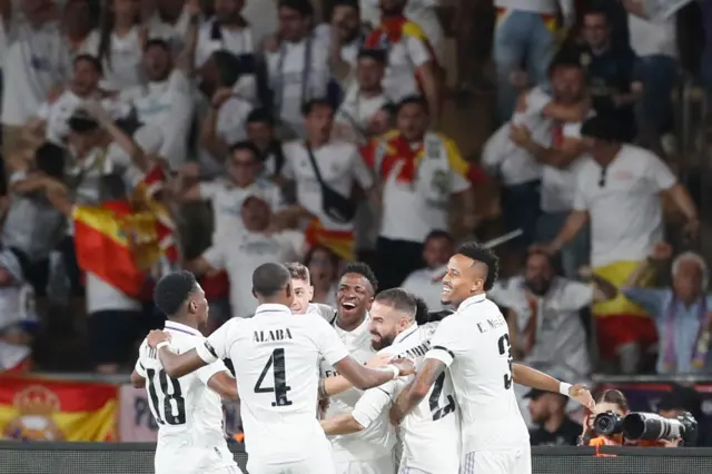 Real Madrid celebrate Rodrygo's early goal in Copa del Rey final v Osasuna