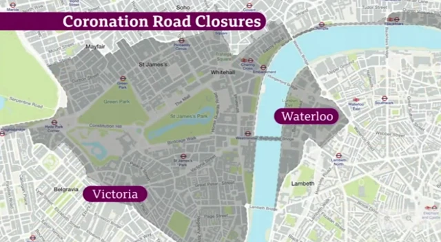 BBC graphic showing London road closures