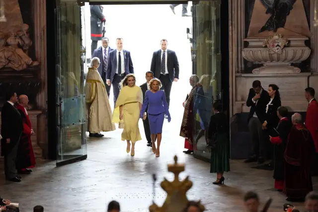 Jill Biden, and her grand daughter Finnegan Biden arrive in the Abbey