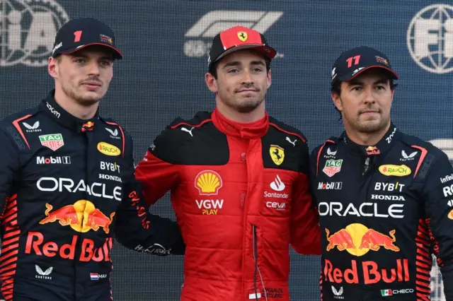 Max Verstappen, Charles Leclerc and Sergio Perez